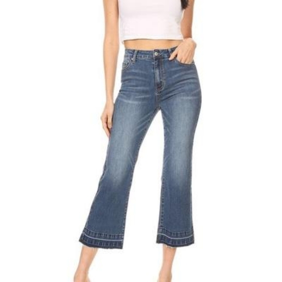 HAMMER Cropped Raw Hem Wide Leg Zip Fly Distressed Jeans Size 11 NWT - Picture 3 of 6